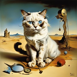 surreal painting of ragdoll cat inspired by salvador dali, in the style of 'the persistence of memory', highly detailed.