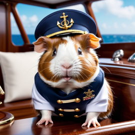 teddy guinea pig as a captain on a luxury yacht, wearing captain uniform, highly detailed.