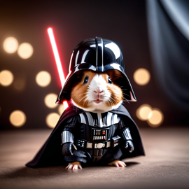 teddy guinea pig as darth vader from star wars, dressed as darth vader in a detailed star wars scene.