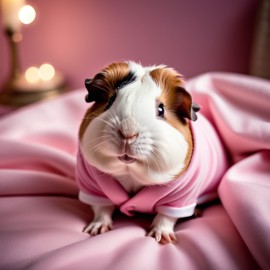 teddy guinea pig dressed in pink clothing, in a beautiful pink scene, radiating joy and cuteness.