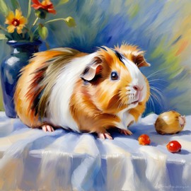 teddy guinea pig in the style of renoir, showcasing classic artistic brush strokes and timeless elegance.