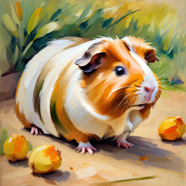 texel guinea pig in the style of cezanne, highlighting classic brush strokes and an elegant, timeless look.