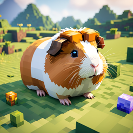 texel guinea pig as a minecraft character in pixel graphics, capturing the charm of the blocky minecraft universe.