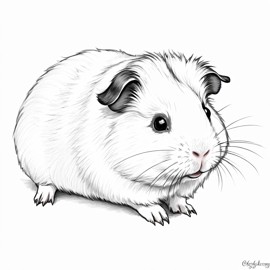 pencil sketch drawing of texel guinea pig, detailed line art in black and white, capturing a timeless and elegant representation.