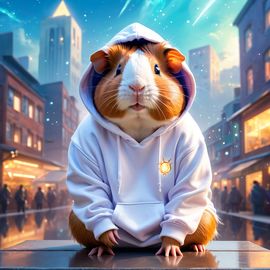 texel-guinea-pig-white-hoodie-magical-ethereal-urban-setting-cute-happy-73e4fe8c289d47a3b9201b04f650a0d3