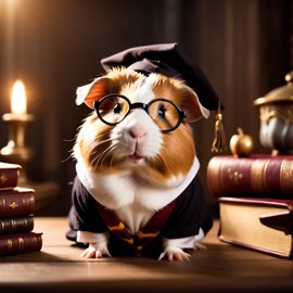 texel guinea pig as harry potter, with glasses and hogwarts setting, capturing the magical and epic essence.