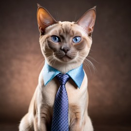 professional headshot of tonkinese cat wearing a shirt and tie for a cv or linkedin, studio photo.