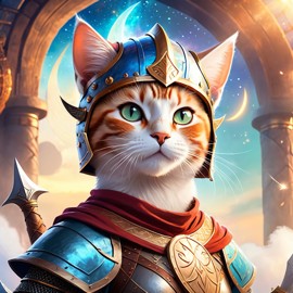 domestic shorthair cat as a viking, wearing traditional armor and helmet, in a magical viking environment.