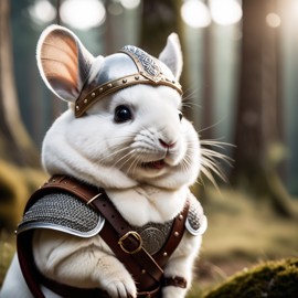 white chinchilla as a viking, wearing traditional armor and helmet, set in a detailed viking environment.