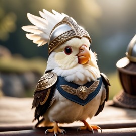 cockatiel bird as a viking, wearing traditional armor and helmet, set in a detailed viking environment.