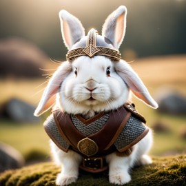 american fuzzy lop rabbit as a viking, wearing traditional armor and helmet, set in a detailed viking environment.