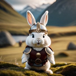 rex rabbit as a viking, wearing traditional armor and helmet, set in a detailed viking environment.