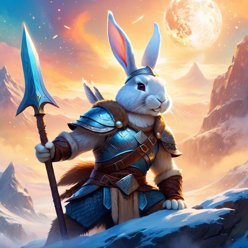 rex rabbit as a viking, wearing traditional armor and helmet, in a magical viking environment.