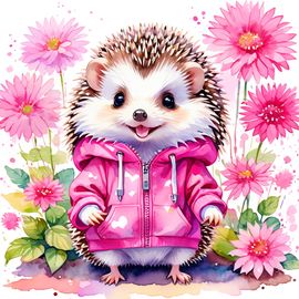 watercolor-african-pygmy-hedgehog-pink-clothing-pink-scene-happy-vibrant-cb73923e9cba4cfdaa44cead56fdac84