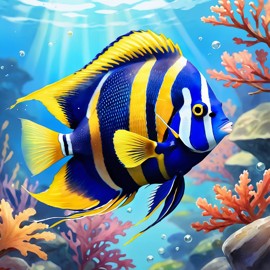 watercolor painting of angelfish fish in autumn, wearing a yellow scarf, vibrant and detailed.