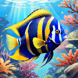 watercolor painting of angelfish fish in autumn, wearing a yellow scarf, vibrant and detailed.