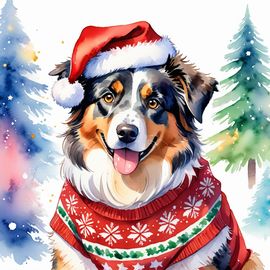 watercolor-australian-shepherd-christmas-sweater-santa-hat-festive-vibrant-85e9de812d05463da898629a1e6232ae