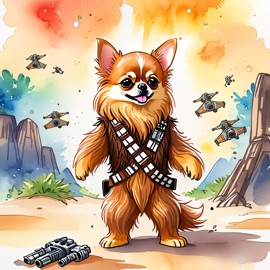 watercolor painting of chihuahua as chewbacca from star wars, in a star wars environment, vibrant and detailed.