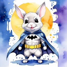 watercolor painting of white chinchilla as batman, wearing batman suit and mask, vibrant and detailed.