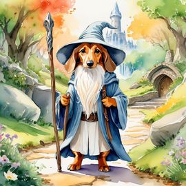 watercolor-dachshund-gandalf-fantasy-f9f6ee56f8074610ac08cfe765452858