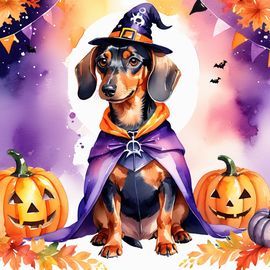 watercolor-dachshund-halloween-costume-pumpkins-439e439cd11b44a3a61fae515d4c9042