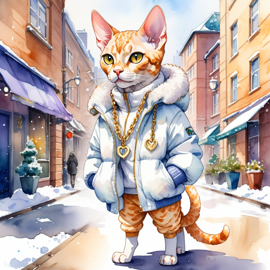 watercolor-devon-rex-puffer-chains-urban-d430275d5a4f45fe8e9c953633a0aa54