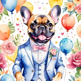 French Bulldog watercolor portrait in suit