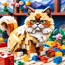 watercolor painting of himalayan cat as lego bricks, vibrant and detailed in a playful lego environment.