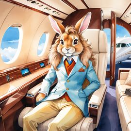 watercolor-illustration-lionhead-rabbit-gulfstream-private-jet-elegant-clothing-posh-vibrant-scene-a3032a0dd7274b05934b7ec049ffe69b