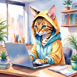 watercolor-illustration-savannah-cat-programmer-laptop-hoodie-b49a28137a7548b3994a9490e04caf68