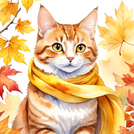 watercolor-manx-cat-autumn-yellow-scarf-43a9030151ca49d9aa622c6836bba195