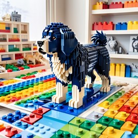 watercolor painting of newfoundland as lego bricks, vibrant and detailed in a playful lego environment.