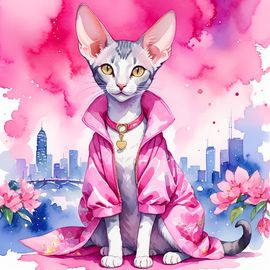 watercolor-oriental-shorthair-cat-pink-clothing-pink-scene-happy-vibrant-8cfa5721aa1e4fd8b51d3cf6b728a193