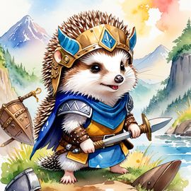 watercolor-painting-african-pygmy-hedgehog-viking-traditional-armor-helmet-vibrant-environment-b41f5f864c824621ae410d1e3e2295b4