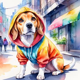 watercolor-painting-beagle-colorful-hoodie-vibrant-urban-setting-54f1e182cdfa453b8da8da11a471529f