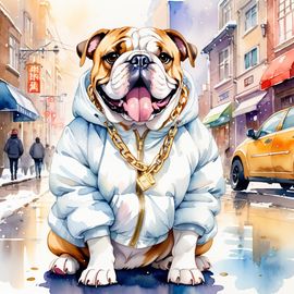 watercolor-painting-bulldog-white-puffer-coat-golden-hip-hop-chains-posh-urban-environment-b73745ae75aa4de4963c44d019ac9777