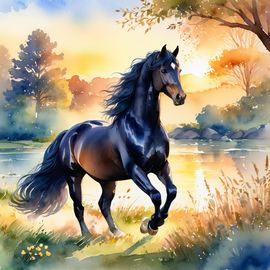 watercolor-painting-friesian-horse-golden-hour-vibrant-colors-detailed-illustration-48de9c7034df4162b0adce192b5c61be