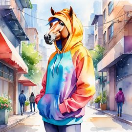 watercolor-painting-quarter-horse-colorful-hoodie-vibrant-urban-setting-472de82b564049a1b3dd1723e0c268eb