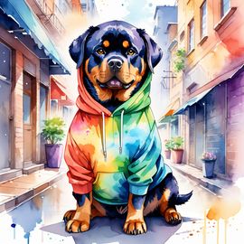 watercolor-painting-rottweiler-colorful-hoodie-vibrant-urban-setting-beb10f7978a040fcb2727359114febef