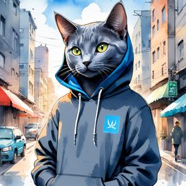 watercolor-painting-russian-blue-cat-black-hoodie-vibrant-urban-environment-cute-happy-5532cb9d217c41ec940dc60238701401