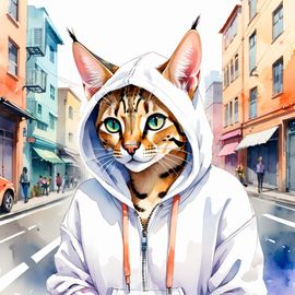 watercolor-painting-savannah-cat-white-hoodie-vibrant-urban-scene-happy-cute-55b629aa8c634ac69c8981e01283cd86