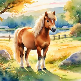 watercolor-painting-shetland-pony-horse-golden-hour-vibrant-colors-detailed-illustration-77dd95013cac4a9ab4a928da752343cd