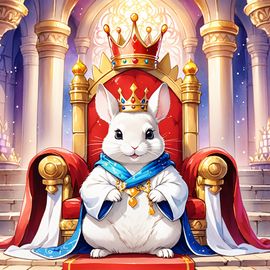 watercolor-painting-white-chinchilla-king-magical-castle-crown-robe-throne-75b4c4cabae74bf2a985d4c59de6c88a