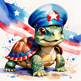 watercolor painting of russian tortoise turtle/tortoise as captain america from avengers, vibrant and detailed.