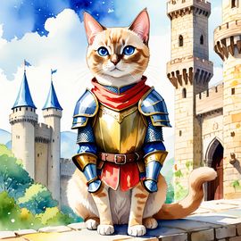 watercolor-tonkinese-cat-medieval-knight-castle-9c1c801c4be64111aa8077be3a27f96b