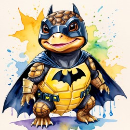 watercolor painting of box turtle turtle/tortoise as batman, wearing batman suit and mask, vibrant and detailed.