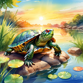 watercolor-turtle-red-eared-slider-golden-hour-fa1583efe35f4208972cf9228db90598