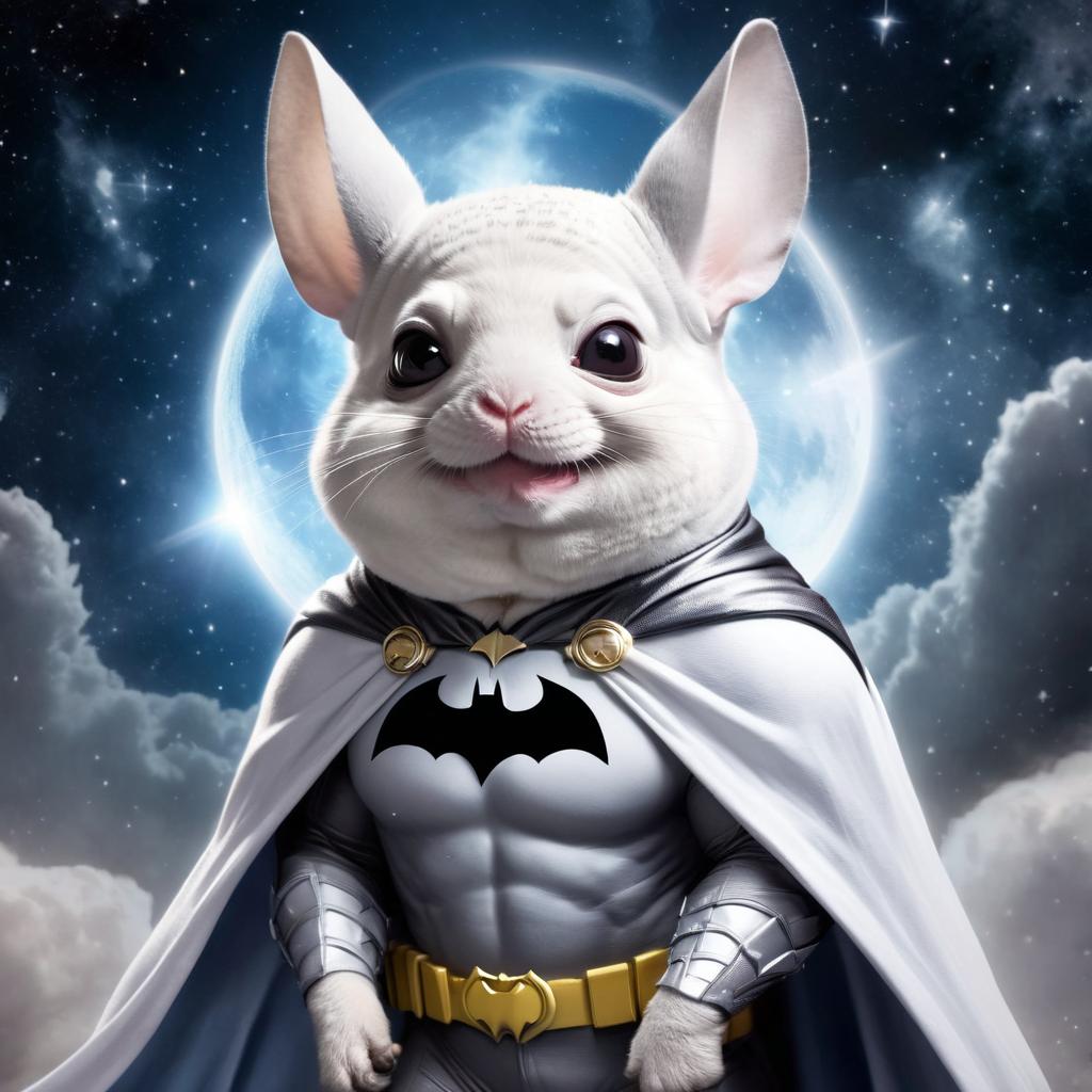 white chinchilla as batman, ethereal and majestic, wearing batman suit and mask.