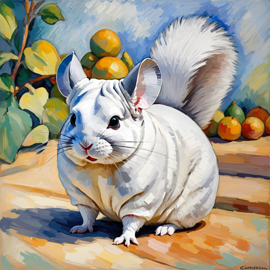 white chinchilla in the style of cezanne, highlighting classic brush strokes and an elegant, timeless look.