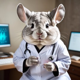 white chinchilla as a doctor with extreme detail in a studio setting, lifelike and high resolution.